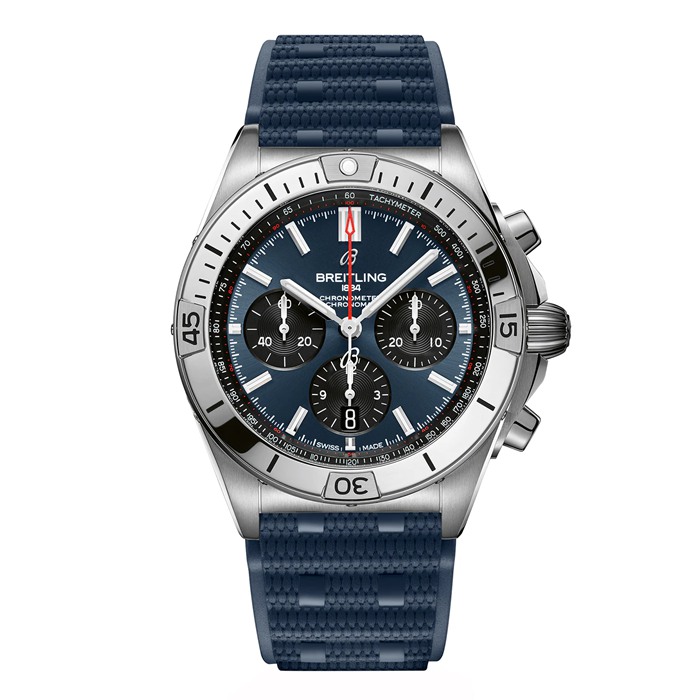 Breitling Chronomat B01 Chronograph 42mm Mens Watch Blue Rubber AB0134101C1S1