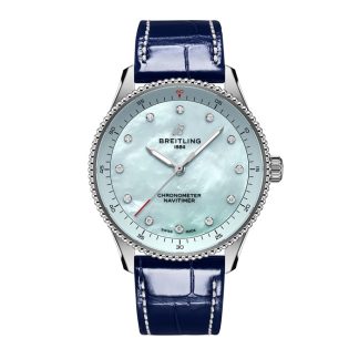 Breitling Navitimer 32mm Ladies Watch Blue Mother Of Pearl Alligator A77320171C1P1