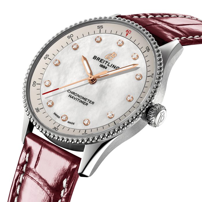 Breitling Navitimer 32mm Ladies Watch White Mother Of Pearl Alligator A77320E61A2P2 - Image 3