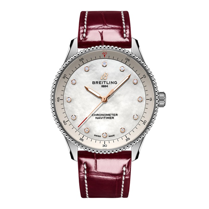 Breitling Navitimer 32mm Ladies Watch White Mother Of Pearl Alligator A77320E61A2P2