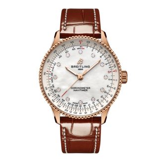 Breitling Navitimer 36mm Ladies Watch White Mother Of Pearl Alligator 18k Red Gold R17327211A1P1