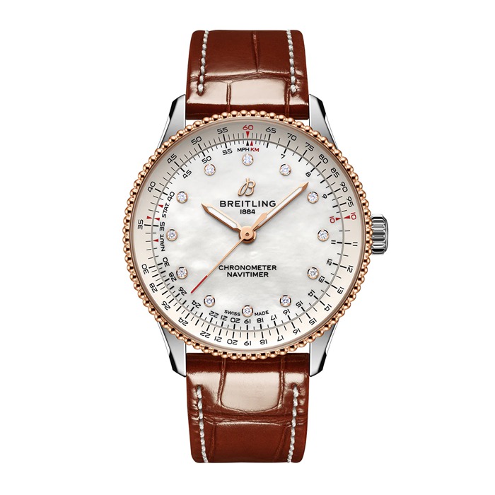 Breitling Navitimer 36mm Ladies Watch White Mother Of Pearl Alligator U17327211A1P1