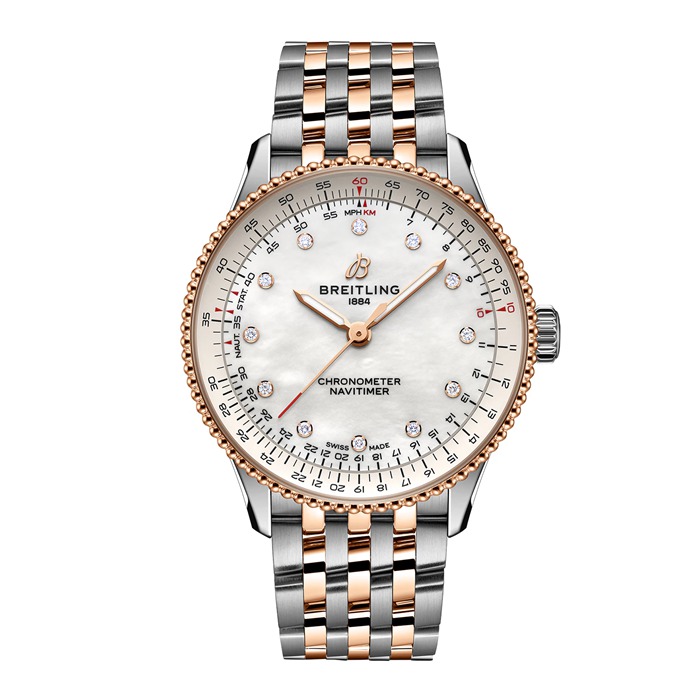 Breitling Navitimer 36mm Ladies Watch White Mother Of Pearl Stainless Steel And 18k Red Gold U17327211A1U1