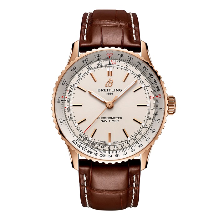 Breitling Navitimer Automatic 41mm Mens Watch Silver 18k Rose Gold R17329F41G1P1