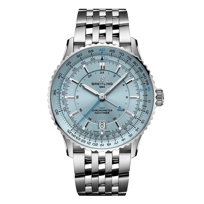 Breitling Navitimer Automatic GMT 41mm Mens Watch Light Blue Stainless Steel A32310171C1A1