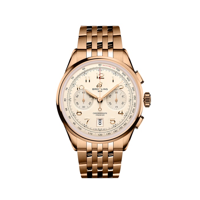 Breitling Premier B01 Chronograph 42mm Mens Watch Silver 18ct Rose Gold RB0145371G1R1