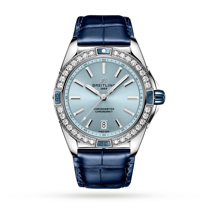 Breitling Super Chronomat Automatic 38 Blue Leather Strap Watch A17356531C1P1