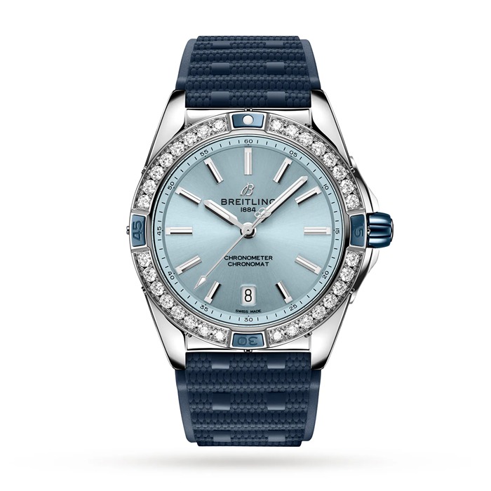 Breitling Super Chronomat Automatic 38 Blue Rubber Strap Watch A17356531C1S1