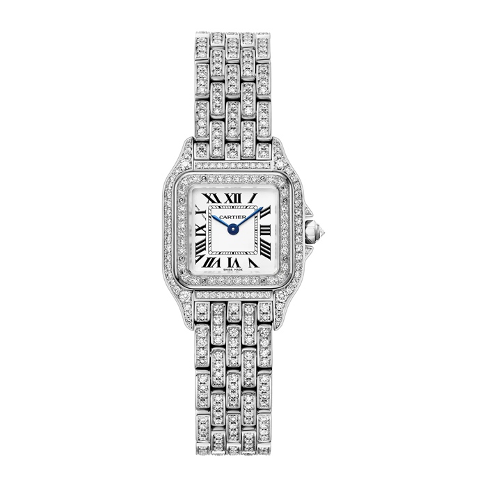 Cartier Panthère De Cartier Watch Small Model Quartz Movement Rhodiumized White Gold Case HPI01129