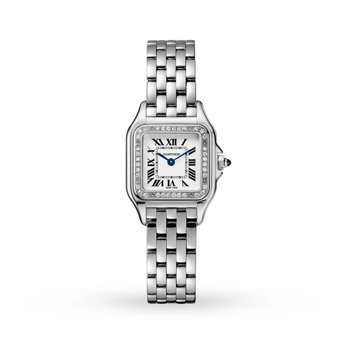 Cartier Panthère De Cartier Watch Small Model Quartz Movement Steel Diamonds W4PN0016
