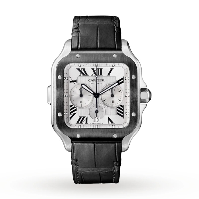Cartier Santos De Cartier Chronograph Watch Extra-Large Model Automatic Movement Steel ADLC Interchangeable Rubber And Leather Bracelets WSSA0017 - Image 2