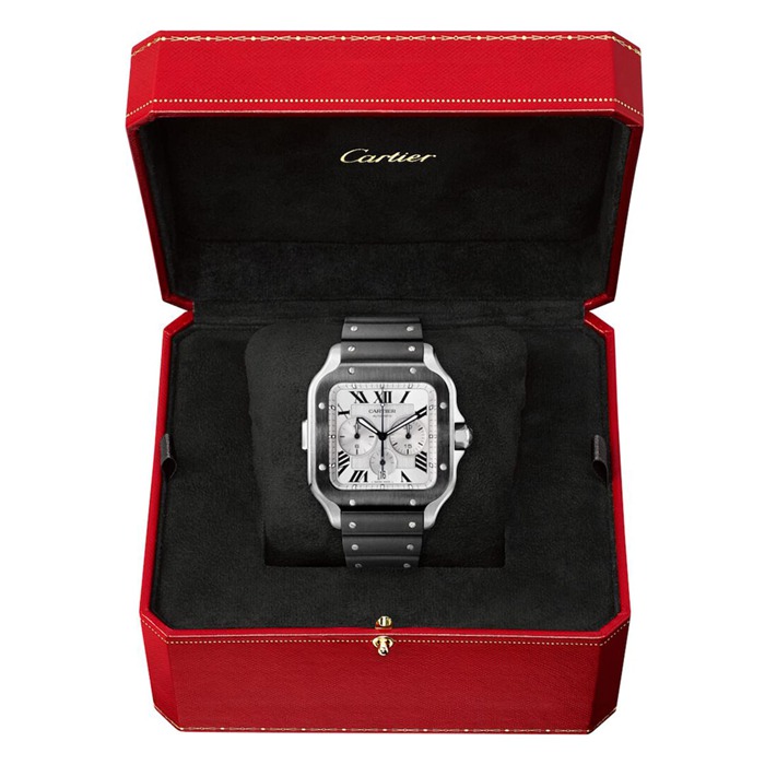 Cartier Santos De Cartier Chronograph Watch Extra-Large Model Automatic Movement Steel ADLC Interchangeable Rubber And Leather Bracelets WSSA0017 - Image 3