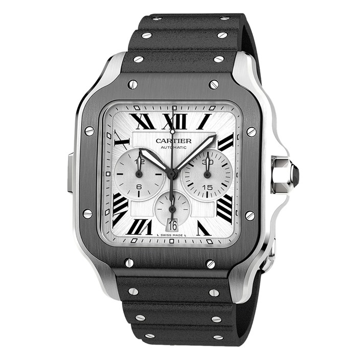 Cartier Santos De Cartier Chronograph Watch Extra-Large Model Automatic Movement Steel ADLC Interchangeable Rubber And Leather Bracelets WSSA0017 - Image 4