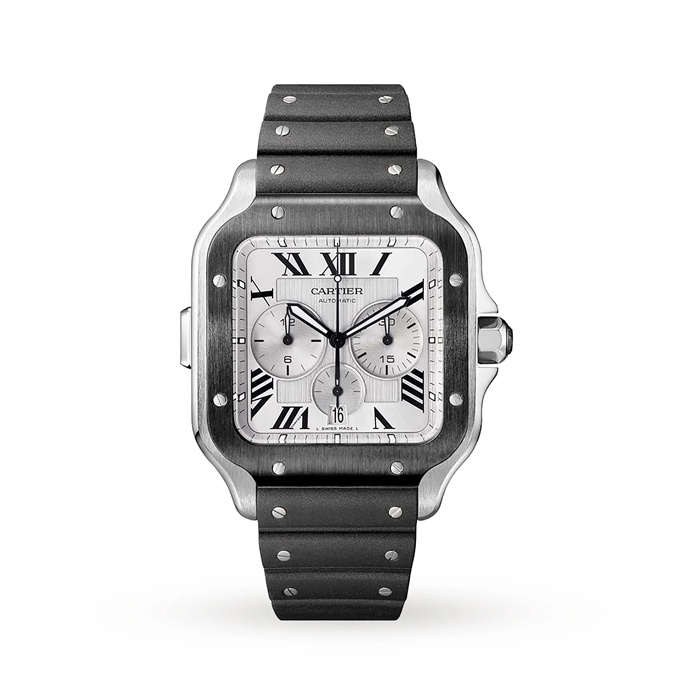 Cartier Santos De Cartier Chronograph Watch Extra-Large Model Automatic Movement Steel ADLC Interchangeable Rubber And Leather Bracelets WSSA0017