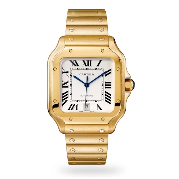 Cartier Santos De Cartier Watch Large Model Automatic Movement Yellow Gold Interchangeable Metal And Leather Bracelets WGSA0029