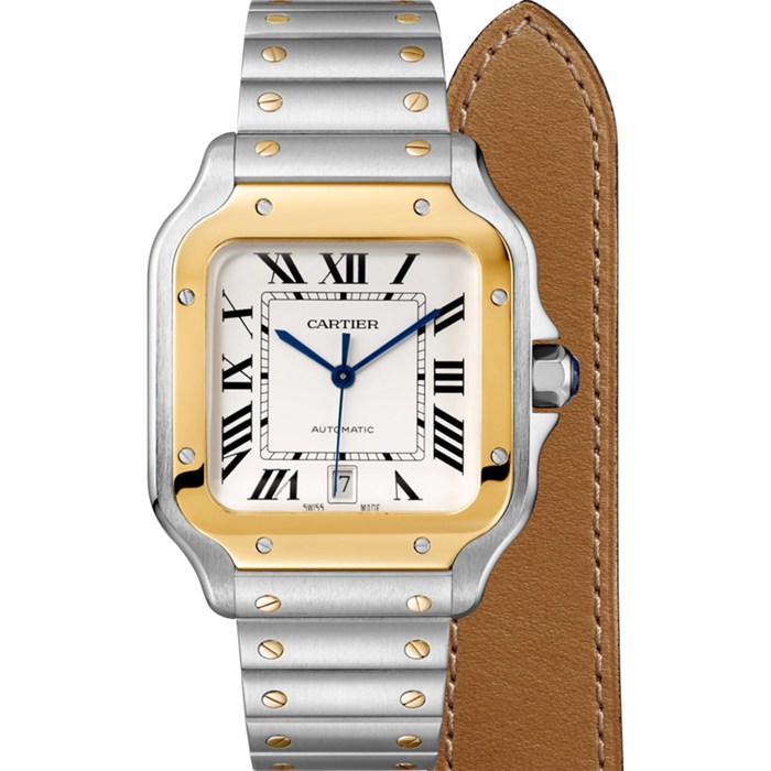 Cartier Santos De Cartier Watch Large Model Automatic Movement Yellow Gold Steel Interchangeable Metal And Leather Bracelets W2SA0009 - Image 2
