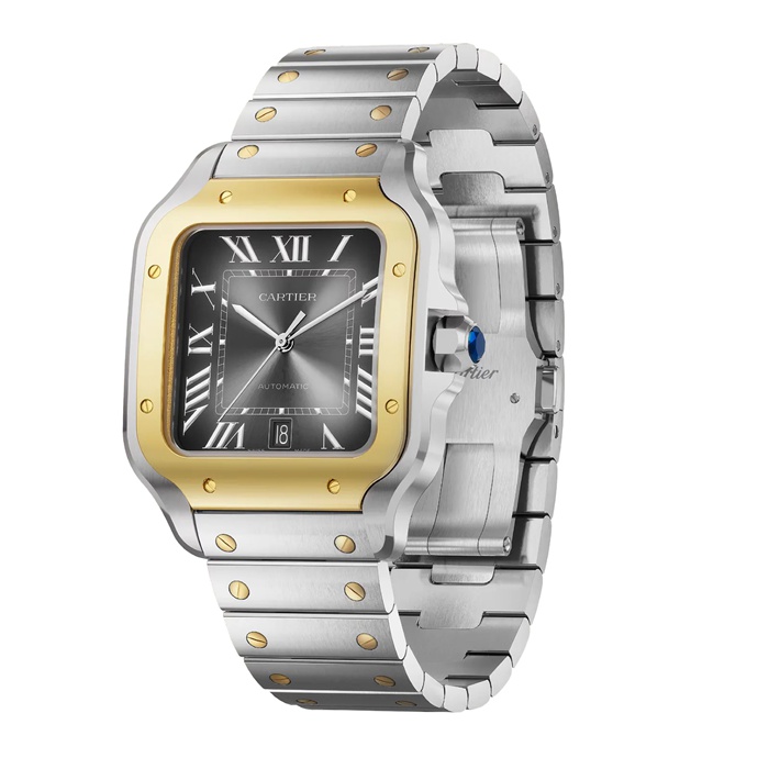 Cartier Santos De Cartier Watch Large Model Automatic Winding Steel Case Yellow Gold Interchangeable Leather Strap W2SA0030 - Image 2