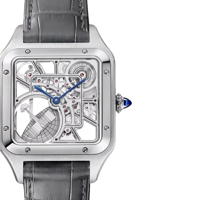 Cartier Santos-Dumont Skeleton Watch Large Model Automatic Movement Steel Leather WHSA0032 - Image 2