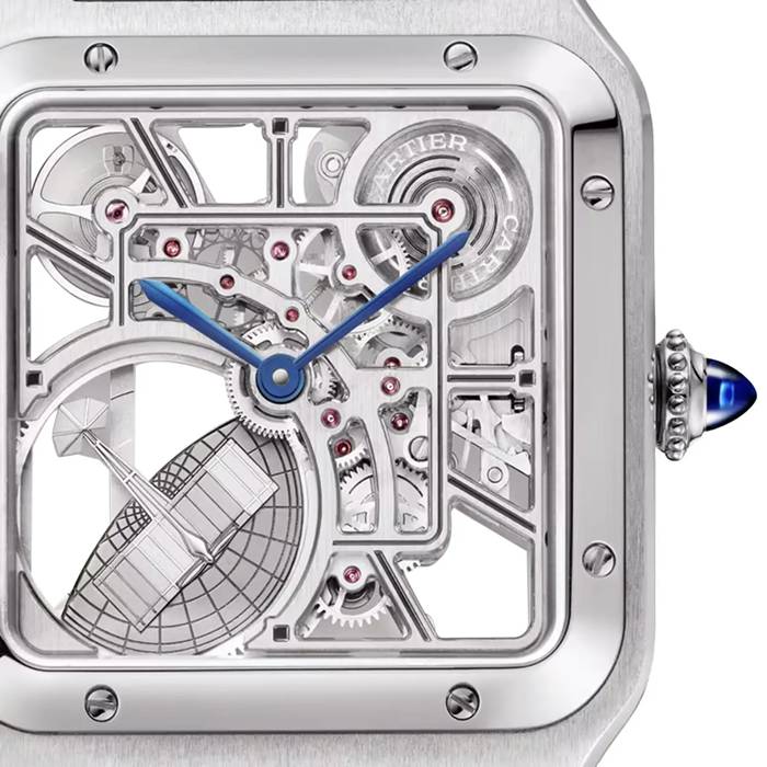 Cartier Santos-Dumont Skeleton Watch Large Model Automatic Movement Steel Leather WHSA0032 - Image 3