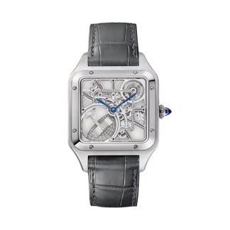Cartier Santos-Dumont Skeleton Watch Large Model Automatic Movement Steel Leather WHSA0032