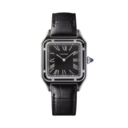 Cartier Santos-Dumont Watch Large Model Manual Merchanical Movement Steel Lacquer Leather WSSA0046