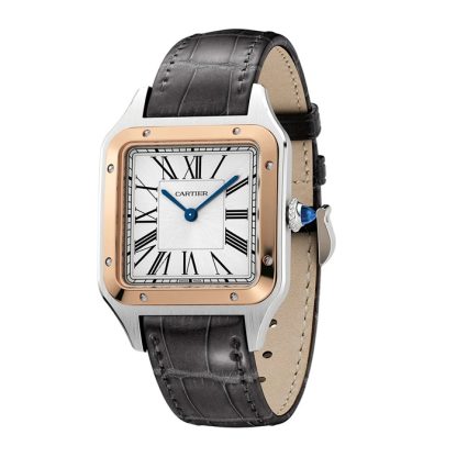 Cartier Santos-Dumont Watch Large Model Quartz Movement Rose Gold Steel Leather W2SA0011 - Image 2