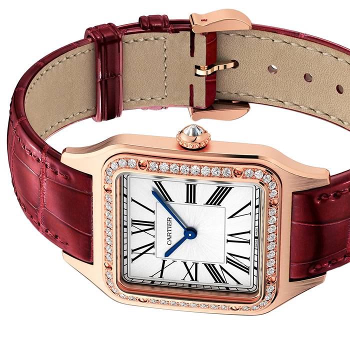 Cartier Santos-Dumont Watch Large Model Rose Gold Diamonds Leather Strap WJSA0016 - Image 4