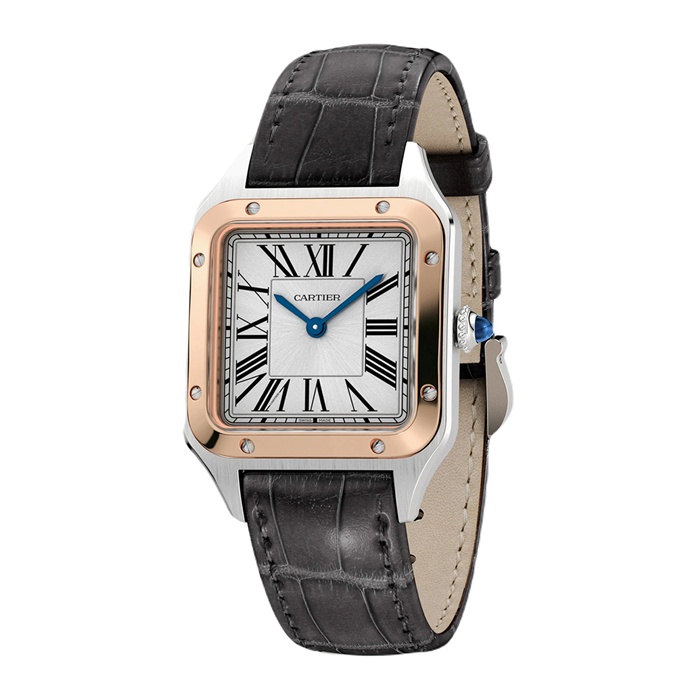 Cartier Santos-Dumont Watch Small Model Quartz Movement Pink Gold Steel Leather W2SA0012 - Image 2