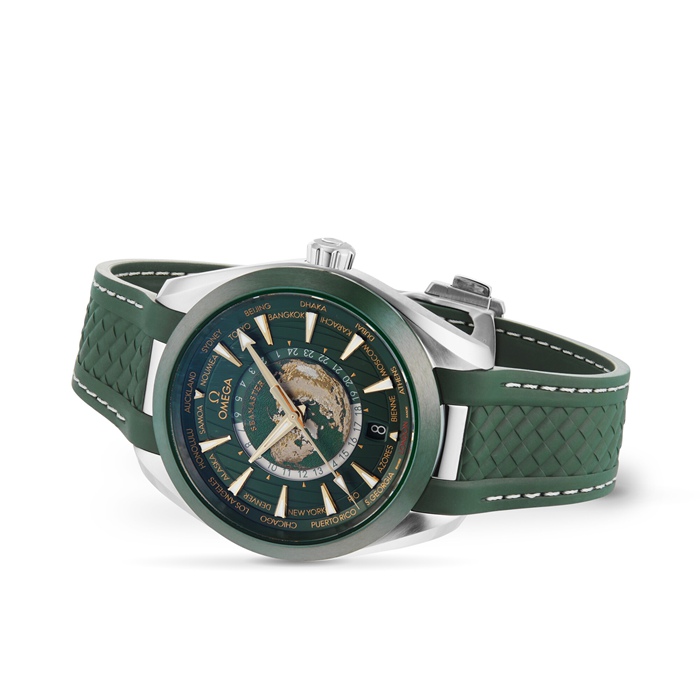 Omega Seamaster Aqua Terra 150m Co Axial Master Chronometer GMT Worldtimer 43mm Mens Watch Green Rubber O22032432210001 - Image 4