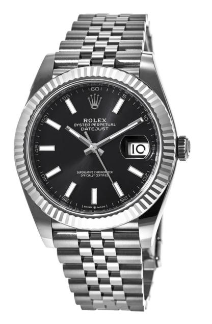 Replica Rolex Datejust 41 White Gold/Steel Black Dial Fluted Bezel 126334 Jubilee - Image 4