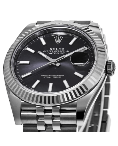 Replica Rolex Datejust 41 White Gold/Steel Black Dial Fluted Bezel 126334 Jubilee - Image 5