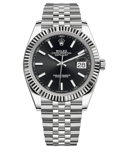 Replica Rolex Datejust 41 White Gold/Steel Black Dial Fluted Bezel 126334 Jubilee