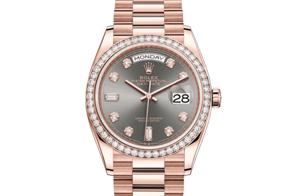 Replica Rolex Day-Date 36 Oyster 36 mm Everose gold and diamonds 128345RBR
