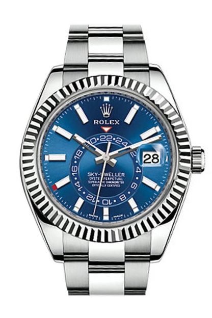Replica Rolex Sky Dweller Blue Dial White Gold Bezel Steel Oyster 326934 NP