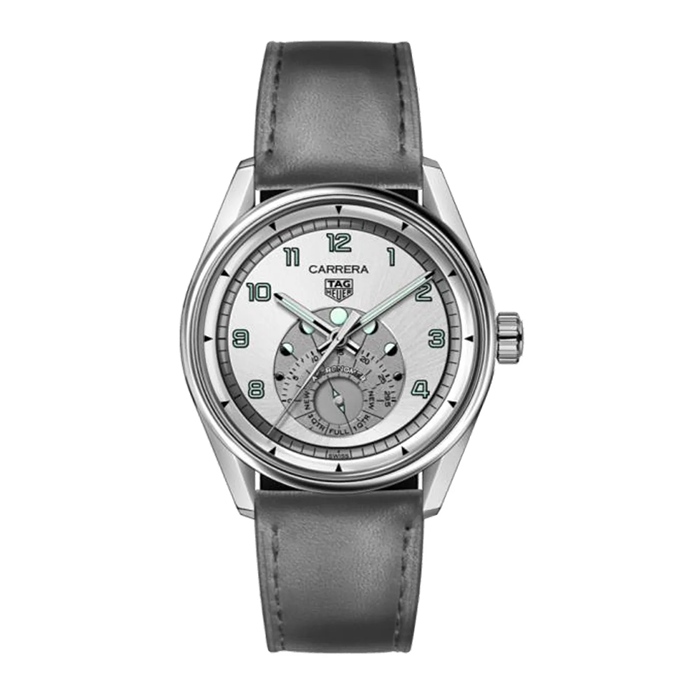 TAG Heuer Carrera Astronomer 39mm Mens Watch Silver Calfskin Strap WBX2112.FC6615